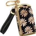 Lucrum Compatible with Mazda Key Fob Cover & Leather Keychain - TPU Case for 3, 6, CX-5 CX-9 CX-30 CX-50 CX-70 (2019-2025) (Flower Vibe)