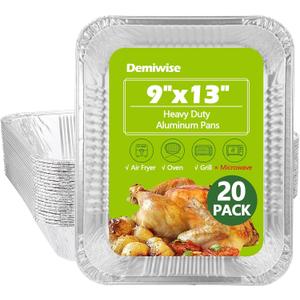 Thickened 20 Pack Heavy Duty Aluminum Pans, 9x13 Aluminum Foil Pans Disposable, Half Size Steam Table Foil Baking Tray for Cooking, Baking, Roasting & Chafing, Carton Packaging