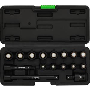 TecoTek 16-Piece 3/8" Drive Shallow Magnetic Impact Socket Set, Metric, 7mm-19mm, 6 Point, CR-MO, Magnetic Socket with Universal Joint & Extension