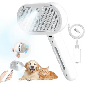 3-in-1 Pet Steam Brush with Self-Cleaning & Cool Mist  Portable Grooming Tool for Cats & Dogs, Long-Lasting Shedding Control & Detangling, Refillable Water Tank & Fast Charging