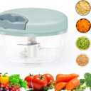Garlic Chopper with Container, Manual Food Chopper Pull-String, Vegetable Onion Mincer, Hand Food Processor, Kitchen Cutter for Chili Ginger Herb Seasoning, Green 500ml