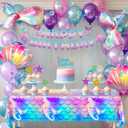 Winrayk Purple Mermaid Party Decorations Birthday Supplies for Girls, Large Foil Balloon with Birthday Banner/ Shell Garland/ Tablecloth/ Metallic Balloon/ Cake Topper, Little Mermaid Party Decoration