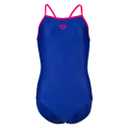 ARENA Feel Girls' Youth Light Drop Back Solid Swimsuit Waterfeel Comfortable One Piece Suit Pool or Beach, US Size 2T/16, Neon Blue/Freak Rose