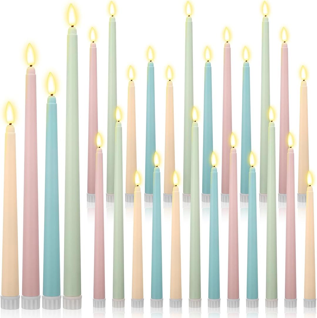 Rossesay 24 Pcs Flameless LED Taper Candles Battery Operated Candle Flameless Candlesticks Flickering for Halloween Christmas Church Wedding(K, 8.58'', 9.69'', 10.98'', 12.91'', 12.8'', Multicolored)