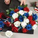 48Pcs Roses Artificial Flowers Bulk Red White and Blue Flowers 4th of July Long Stem Fake Silk Roses Flowers Patriotic Roses Flowers for Home Decor Memorial Day Independence Day Table Centerpiece