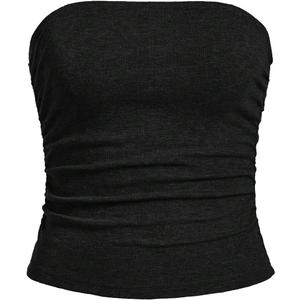 SOLY HUX Women's Tube Tops Summer Casual Ruched Strapless Sleeveless Crop Top Sexy Bandeau Tops (Black, S)