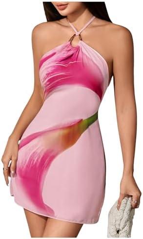 MakeMeChic Women's Floral Halter Backless Cocktail Dress Ring Sleeveless Fall Mini Dresses Size 2/XS