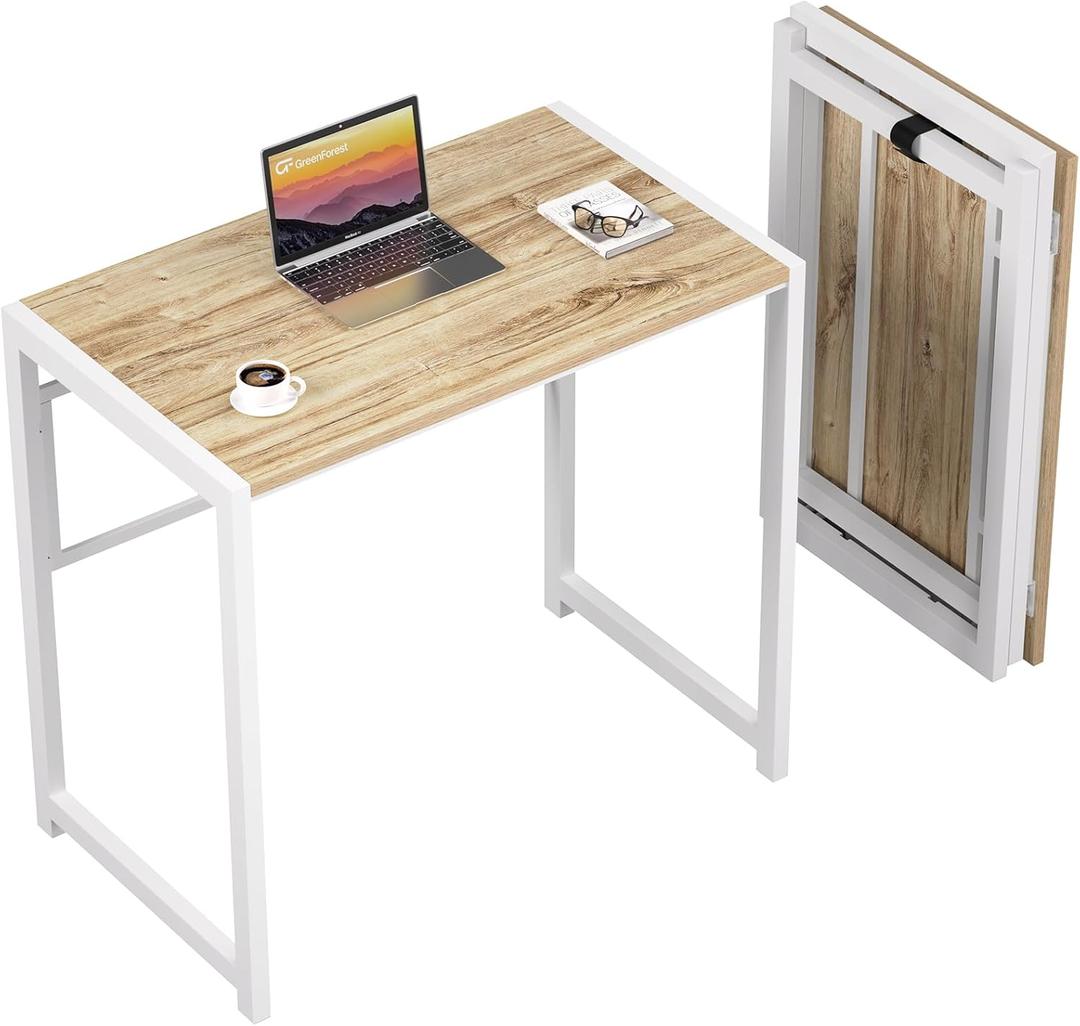 GreenForest Folding Desk No-Assembly, 31.5 in Small Desk for Small Spaces, Computer Desk for Home Office, Space Saving Foldable Table, Study Writing Desk, Oak White