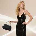 Rhinestones Evening Bag for Women, Shiny Sequin Evening Clutch Wedding Purse for Bride Party Formal, Black