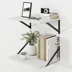 Dreamland Floating Shelves for Wall 16 Inch Long 2 Pack for Bathroom|Kitchen|Bedroom|12 Inch Deep Floating Shelf with Bracket for Books|Plants|Decors Rustic Wall Mounted Shelves|White|16" L x 12" D