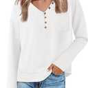 Tankaneo Womens V Neck Henley Shirts Casual Long Sleeve Flowy Tees Cute Loose Fit Tops with Pocket (S)