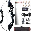 Knixxo Archery 51" Takedown Recurve Bow and Arrows Set for Adults,Right Hand Practice Kit with 6pcs Real Feather Carbon Arrows for Beginner (40LB, Black)