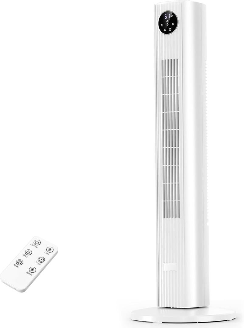 Antarctic Star Tower Fan Portable Floor Fans 85Oscillating Fan Quiet Cooling 12H Timer Remote Control Standing Bladeless Electric 3 Wind Speeds 4 Modes Bedroom Office,35 inch, White