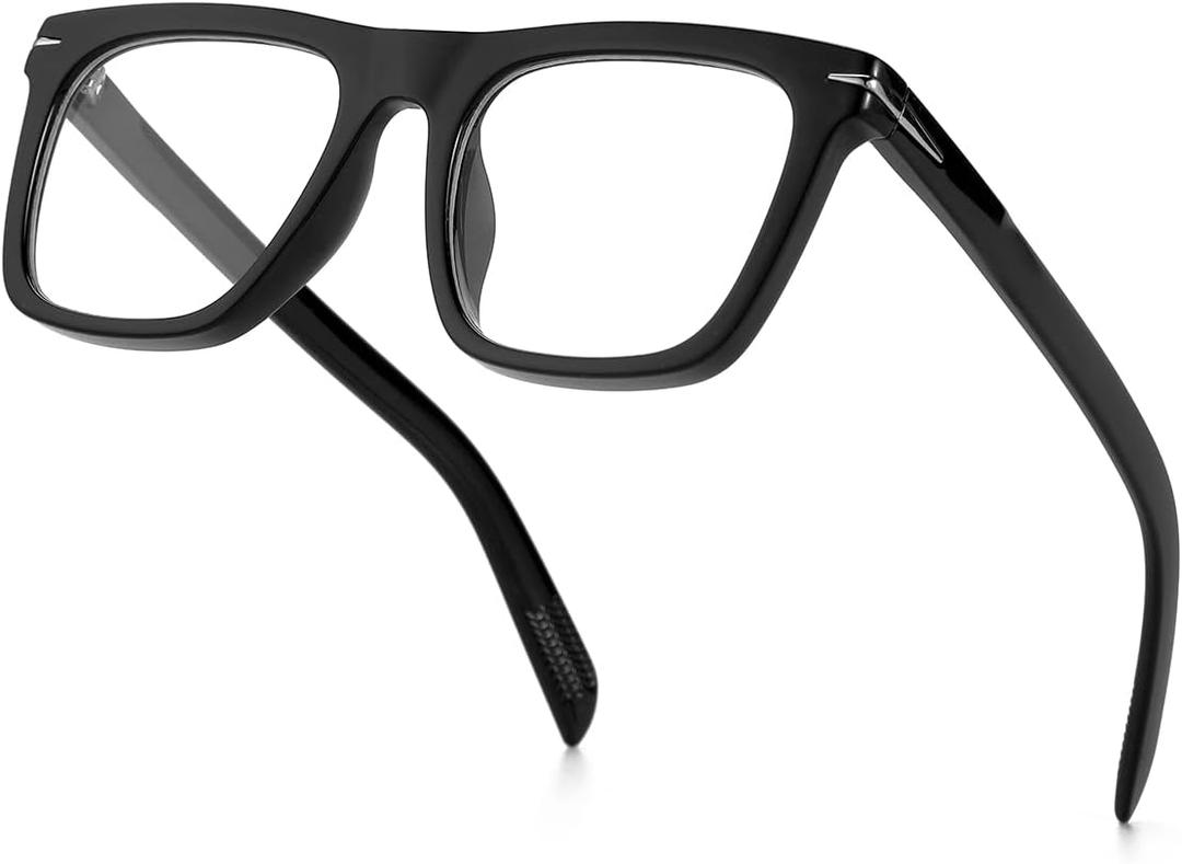 Gleyemor Blue Light Glasses for Men Women Trendy Square Frame Blue Light Blocking Lens Computer Glasses, Lens Width: 50 Millimeters (Black)