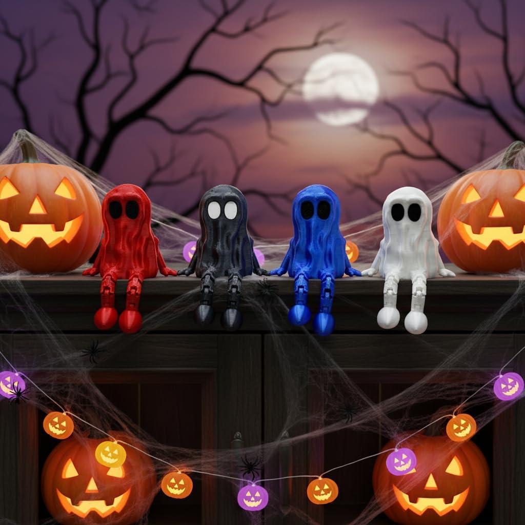 Halloween Ghost Figurines Set of 4  Poseable Mini Decorations for Desk, Shelf, Room, Office, Cute Spooky Collectibles