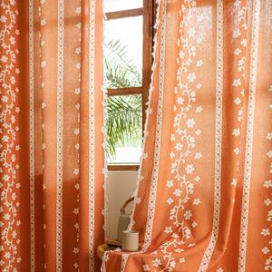 Sutuo Home Terracotta Boho Curtains 2 Panels for Dining Room Bedroom 96 inches Long, Bohemian Semi Blackout Floral Stripes Decor with Tassels Country Privacy Window Treatment,Grommet 52" W x 96" L