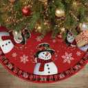 AVOIN colorlife Let It Snow Snowman Christmas Tree Skirt, Xmas Winter Holiday Party Tree Mat Indoor Outdoor Decoration 48 Inch (Red)