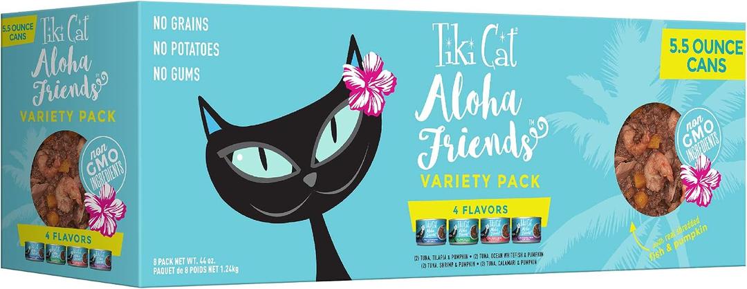 Tiki Cat Aloha Friends Wet Cat Food, Variety Pack, 5.5 oz. Cans (8 Count) (EXP 12/31/28)