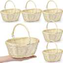 Barydat 6 Pcs Small Wicker Picnic Basket with Handle Flower Girl Baskets Oval Willow Woven Braided Gift Basket for Wedding Baby Shower Christmas Winter Home Garden Decor(9" X 7" X 4",Beige)