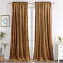 Benedeco Camel Velvet Curtains for Bedroom Window, Super Soft Luxury Drapes, Room Darkening Thermal Insulated Rod Pocket Curtain for Living Room, W52 by L108 inches, 2 Panels