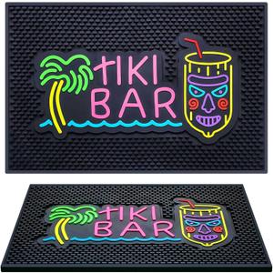 Preboun Tiki Bar Mat 12 x 18 Inches Thick Rubber Fluorescent Pattern Non Slip Bar Mat for Countertop Entertaining and Vibrant Home Service for Coffee Kitchen Restaurants