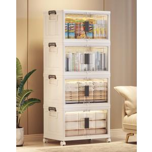 OlarHike 48QT Lockable Storage Bins with Lids - Folding Storage box with Doors and Wheels, Collapsible Plastic Storage Bins for Closets, Stackable Storage Organizer, Storage Containers, 4 Pack Cubes