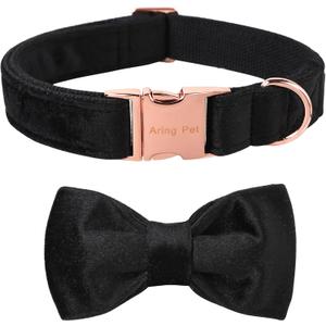 ARING PET Bowtie Dog Collar,Velvet Dog Collars with Removable Bowtie, Adjustable Bowtie Collar for Girl and Boy Dogs. (Large (Pack of 1), Black)
