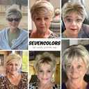 SEVENCOLORS Short Blonde Wigs for White Women Layered Mixed Blond Pixie Cut Wigs with Bangs Synthetic Short Hair Replacement Wigs