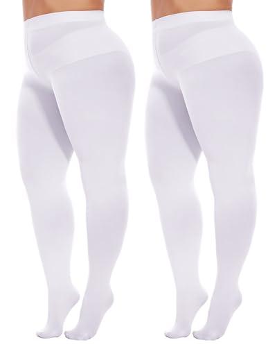 Citystl 2 Pairs Plus Size Tights for Women, 80D Opaque White Tights, Solid Color Soft Microfiber(White-5XL/6XL)