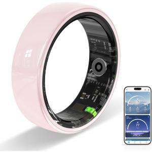 Ceramic Ring,Smart Ring for Women, Auto Exercise Recognition,Gesture Control,Fitness Tracker with Heart Rate Monitor,Sleep Tracking, Step Counter, for iOS & Android (Pink, 10)