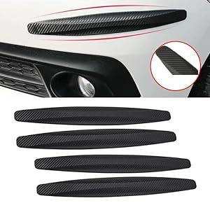 4 Pieces Bumper Protector Trim, BetterJonny Universal Carbon Fiber Car Corner Bumper Guard Rubber Car Front Rear Corner Bumper Guard Protector Car Rubber Bumper Anti Collision Strips for Most Car