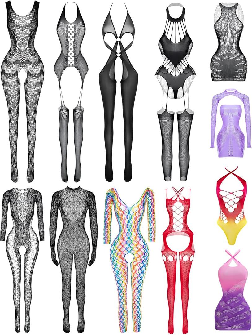 Sexy Lingerie For Women Sheer High Elasticity Bodystocking Bodysuit For Women One Size Fits 80-150lb (Welcomed Set 12 Packs)