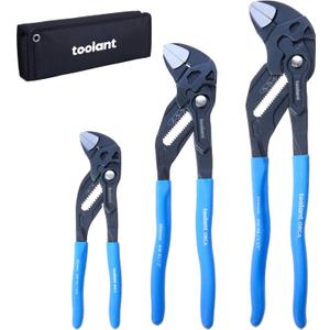 toolant 7/10/12-INCH Plier Wrench, CR-V Construction Adjustable Wrench Set With Pouch, Black Finish Smooth Jaw Pliers, Parallel Jaws, Suitable for All Types of Nuts, Water Pipes, etc