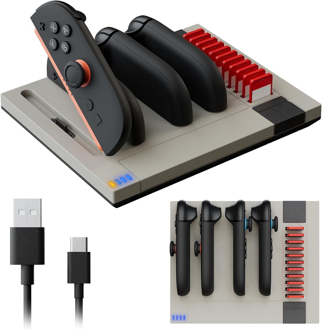 Hosanwell Switch 2 Joycons Retro Charging Dock for 2025 Switch 2 JoyCons,Joycons 2 Controller Charging Docking Station with Charging Cable,with 11 Game Card Storage