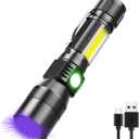 UV Flashlight Black Light, USB Rechargeable Flashlight with Magnetic Base - High Light, Side Light, 7 Modes, Zoomable, Waterproof  LED Torch for Mechanics Pet Urine Stains Detection (1)