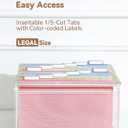 SortRax Plastic Legal Size Hanging File Folders, 12 Pack Pastel Hanging Folders, with Insertable 1/5-Cut Tabs for Filing Cabinets
