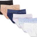 Warner's womens Blissful Benefits Dig-free Comfort Waistband With Lace Microfiber Hipster 6-pack Ru1796w (Large, Toasted Almond/Black/Hydrangea Delicate Diamonds/ Navy Ink/ Lilac Petals/ White)
