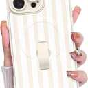 KANGHAR Compatible with iPhone 16 Pro Max Case, Support for MagSafe, Silicone Stripes Cute Pattern, Wristband Kickstand Camera Protection Soft Slim Cover for Girls Women -White