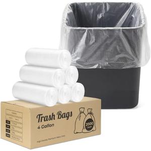 Delxo 4 Gallon Small Trash Bags, 2000 Count Bulk, 17.7 x 19.6" Clear Unscented Bathroom Trash Bags, 0.48 Mil Thick, Tear-Resistant Small Garbage Bags for Bathroom, Office & Commercial Use