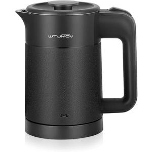 0.6L Small Electric Tea Kettle Lightweight, 20 Ounce Double Wall Hot Water Boiler Stainless Steel Auto Shut-off, 120V Portable Travel Electric Kettle Fast Boil for Tea and Coffee, Black