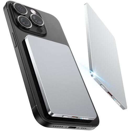 for MagSafe Portable Charger, 0.3" Ultra Slim 5000mAh Magnetic Power Bank, 25W PD Fast Charging Battery Pack with Built-in Cable, Travel Battery Bank for for iPhone 17/16/15/14/13/12