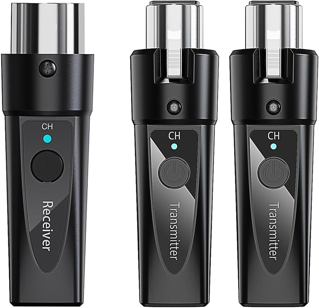Wireless XLR Microphone System 2 Transmitters & 1 Receiver Dual-Input Wireless Mic Kit for Dynamic & Condenser Mics (Phantom Under 24V) Low Latency, 4-Channel Digital (2.4 GHz)