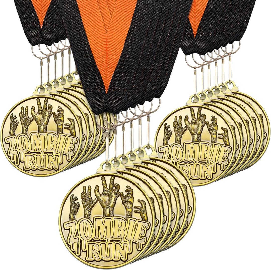 Kenning 20 Pcs Halloween Medals 2" Bronzy Contest Award Medals with Neck Ribbon for Halloween Party Prizes Decoration
