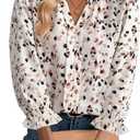 SOFIA'S CHOICE Women's Boho Blouse Business Casual Ruffle 3/4 Sleeve Tops Floral Print Work Shirts Beige Large (Beige, L)