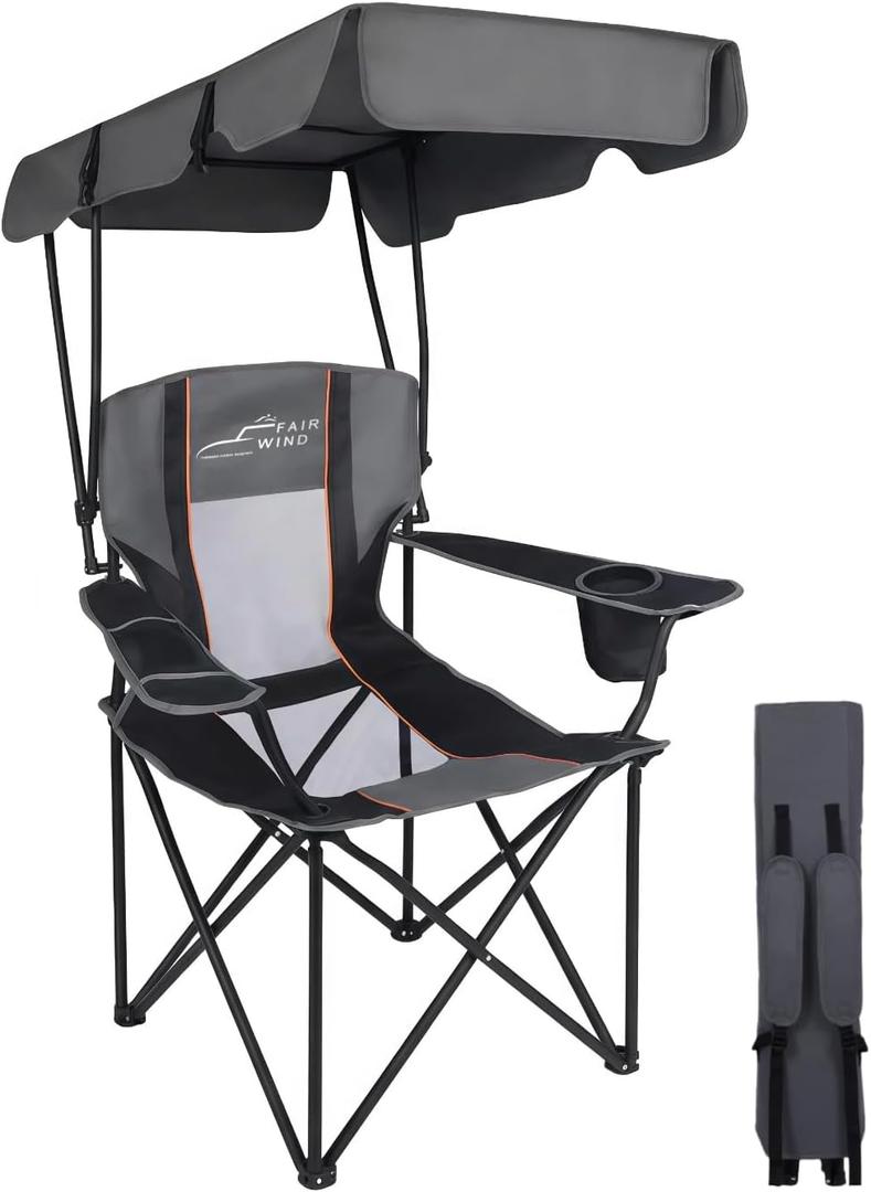 FAIR WIND Portable Canopy Camping Chair 380 LBS Capacity Heavy Duty Oversized Folding Lawn Chair with Sunshade for Beach, Fishing, Sports & Outdoors