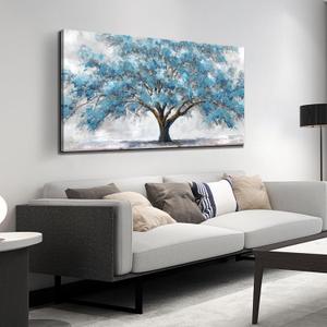 JuhaiArt Teal Wall Decor Tree Wall Art for Living Room Bedroom Home Office White Canvas Picture 24" x 48" modern Prints Art