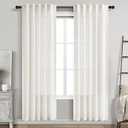 Nanspring Beige White Linen Curtains 80 Inch Length for Doorway Back Tab and Rod Pocket Semi Sheer Light Filtering Curtains Coastal Room Decor for Living Room Bedroom 40 x 80 Inch, 2 Panels