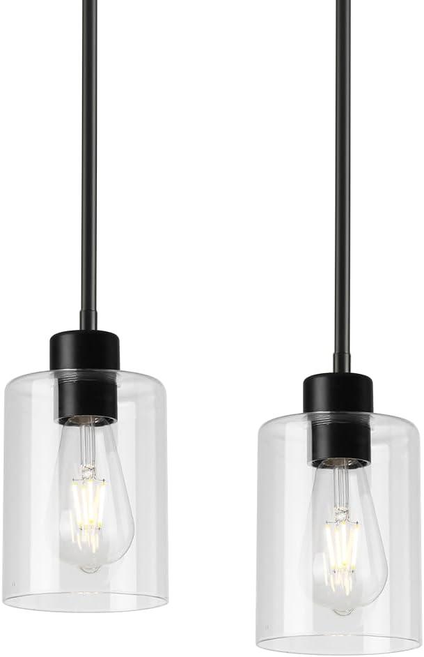Black Pendant Lights Kitchen Island,Modern Farmhouse Glass Pendant Light,Light Fixture Kitchen Pendant Mini Hanging Light Fixture for Sink (Black 2 Pack Stem Rod)