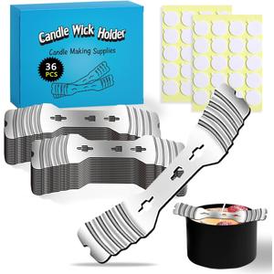 36pcs Metal Candle Wick Holders, 40pcs Candle Wick Stickers Upgraded Candle Wick Centering Devices, Silver Stainless Steel Candle Wick Holder for Candle Making