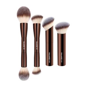 MAANGE 4 PCS Foundation Makeup Brush Set Double-ended Kabuki Contour Brush for Liquid Powder Concealer Cream Cosmetics Blending Blush Face Makeup Tools Kit (Coffee)